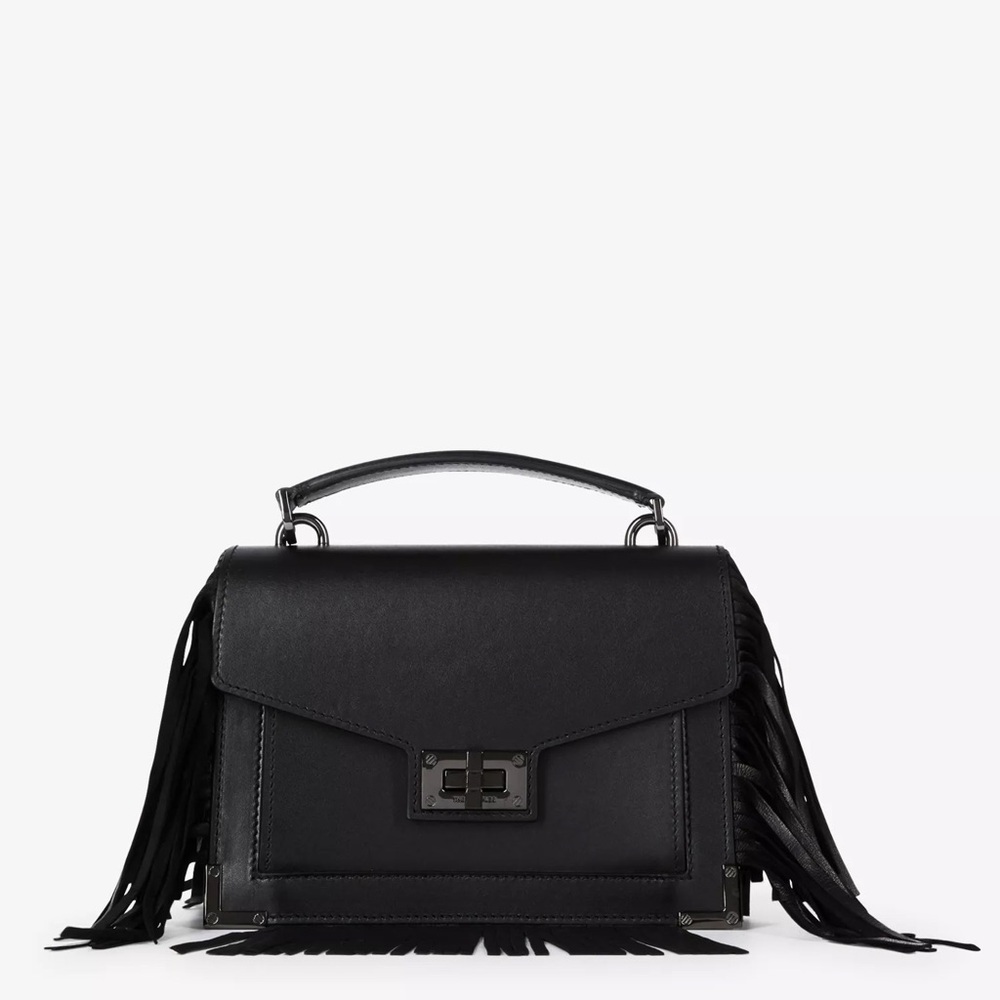 NWT | The Kooples | Emily | Black Leather Crossbody Bag with Fringe - Picture 2 of 12